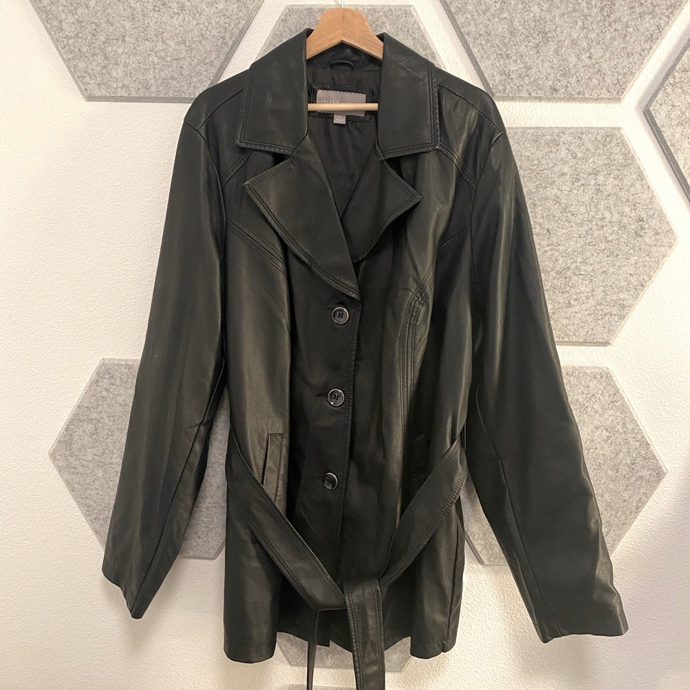 2X Valerie Stevens Leather Jacket Black with Buttons and Waist Tie